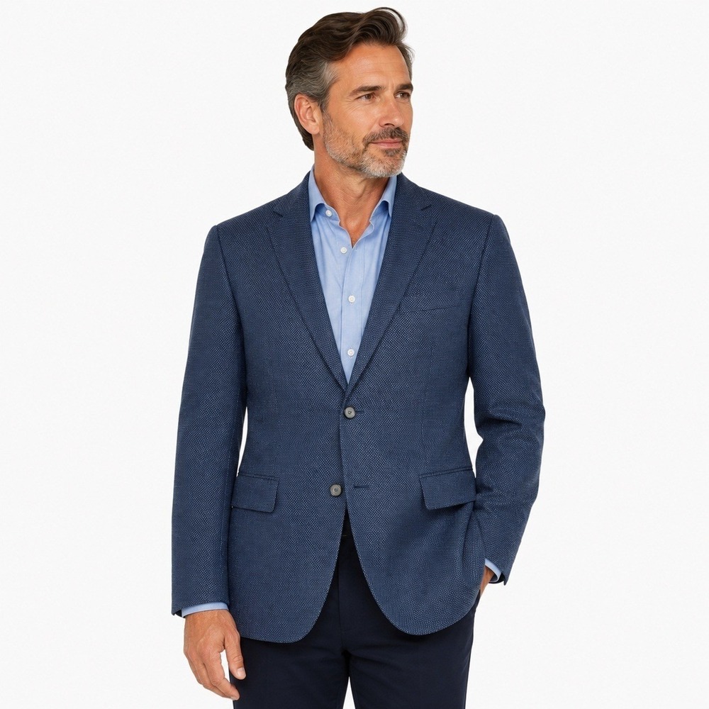 Joseph Abboud Blazer Mens 46 Regular Blue Heritage 100% Wool Textured Sport Coat